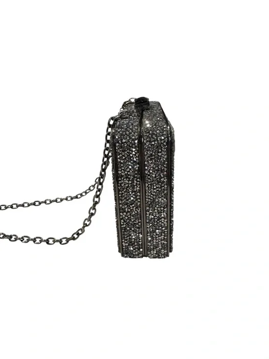 Sondra Roberts Black Glitter Rhinestone Top Lock Chain-Handle Evening Clutch - Picture 6 of 8